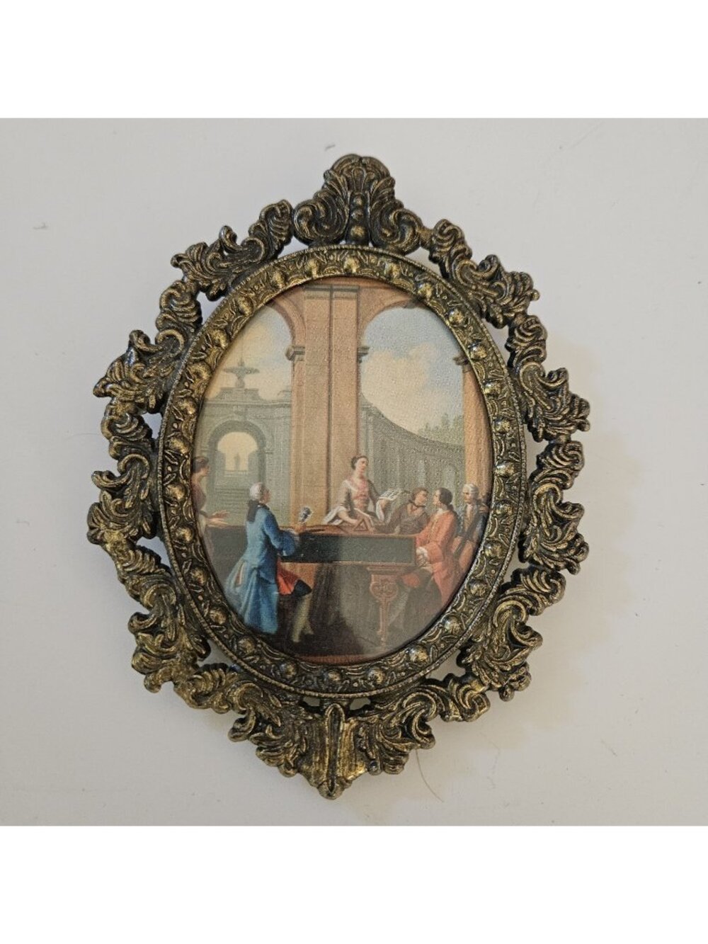 Vintage Italian Brass Oval Ornate Frame 5x4" Piano Scene